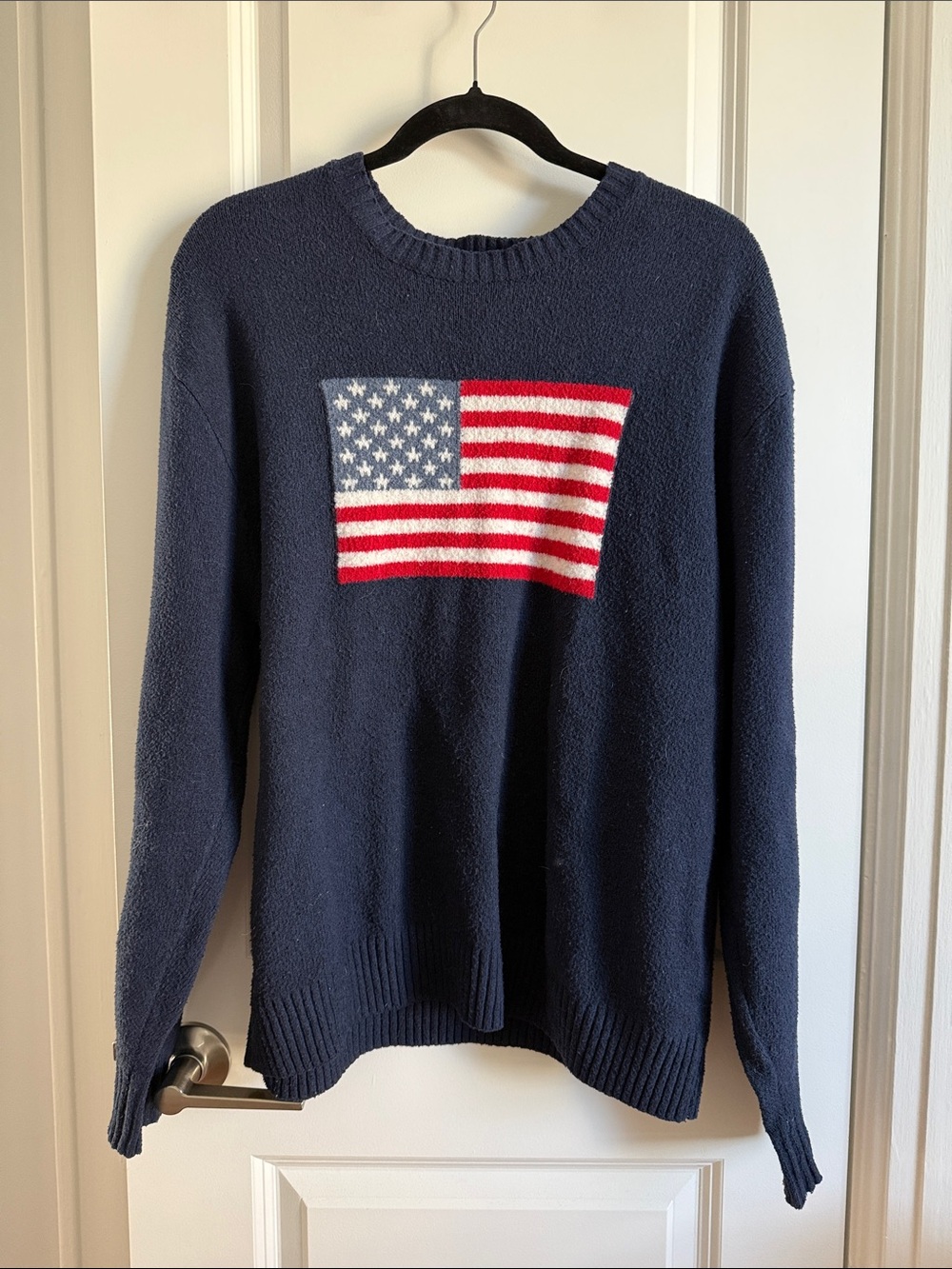 Hollister Navy Crewneck Sweater with Flag Motif